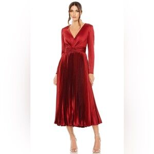 Mac Duggal Deep Red V-Neck Midi Dress